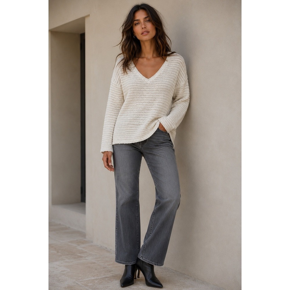 KUT from the Kloth Sweater Womens Small Ivory V Neck Knit Pullover KT67505